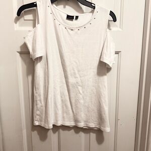 Rafaella White Cold Shoulder Blouse with Studs